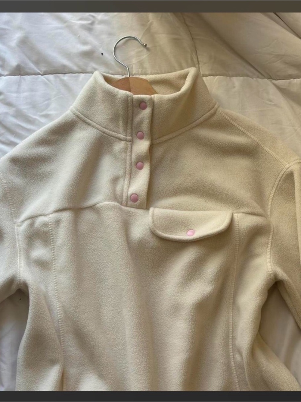 Aeropostale Cream Fleece Pullover with Pink Snap Buttons